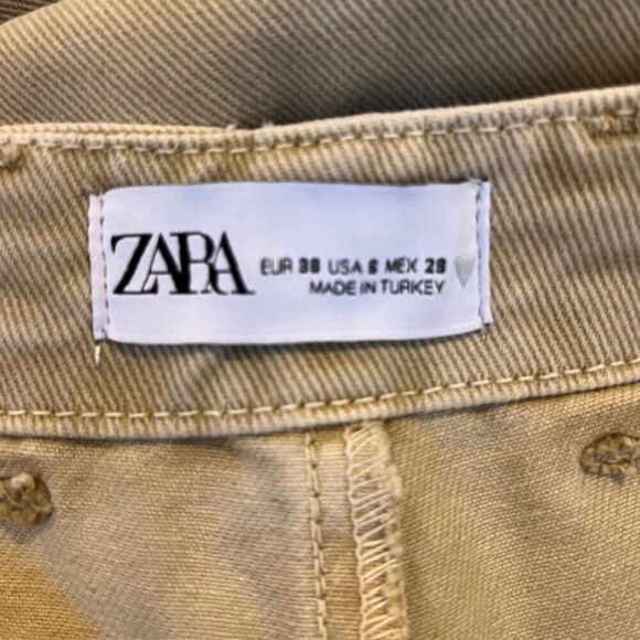 ZARA Khaki Denim Tan Wide Leg Women's Pants Trousers Size 6 - Picture 9 of 10